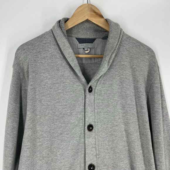 Ted Baker London Sweater Size 6 XXL Mens Berdnor Gray Shawl Collar Cardigan Knit - Picture 2 of 7